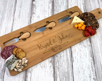 Charcuterie Board Personalized, Personalized Cutting Board, Engraved Personalized Cheese board, Wedding gift, Charcuterie board with utensil