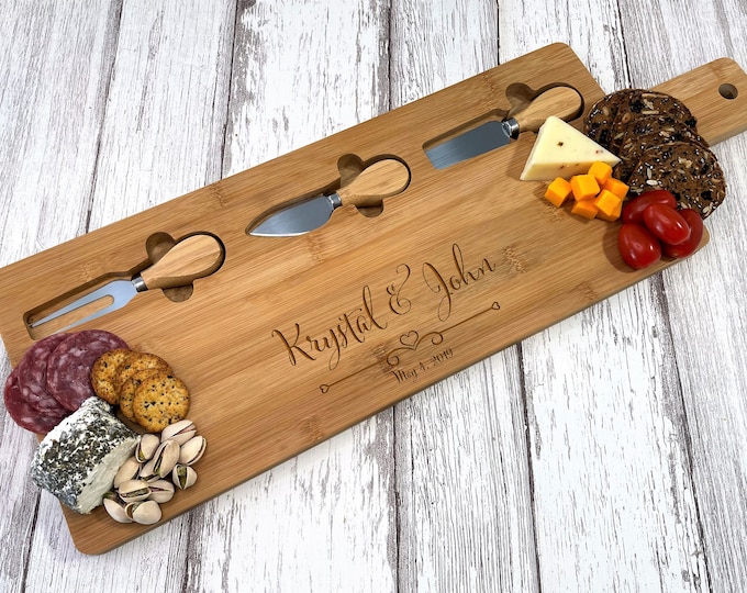 Charcuterie Board Personalized, Personalized Cutting Board, Engraved Personalized Cheese board, Wedding gift, Charcuterie board with utensil