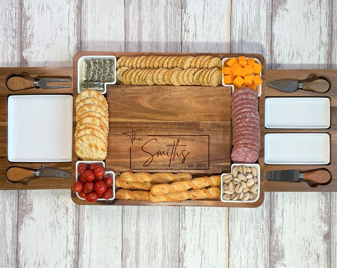 Charcuterie Board Personalized, Personalized Cutting Board, Engraved Personalized Cheese board, Wedding gift, Charcuterie board with utensil