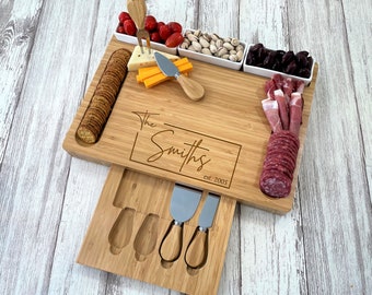 Charcuterie Board Personalized, Personalized Cutting Board, Engraved Personalized Cheese board, Wedding gift, Charcuterie board with utensil