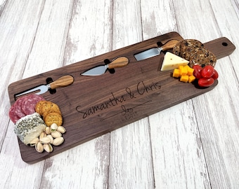 Charcuterie Board Personalized, Personalized Cutting Board, Engraved Personalized Cheese board, Wedding gift, Charcuterie board with utensil