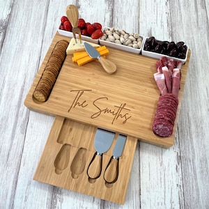 Charcuterie Board Personalized, Personalized Cutting Board, Engraved Personalized Cheese board, Wedding gift, Charcuterie board with utensil