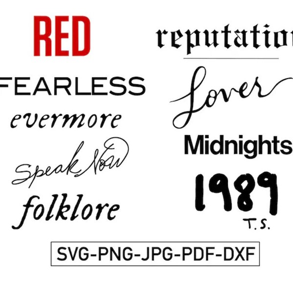 Taylor Swift Albums SVG Mega Pack, 1989 Taylor, Reputation, Archivo digital, Archivo de corte, Archivo Cricut, Descargar, PNG, SVG, pdf, dxf