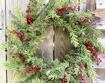 Farm House Mini Pine Cone and Red Berry Wreath