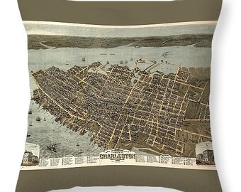 Charleston Harbor Throw Pillow South Carolina Nautical Etsy