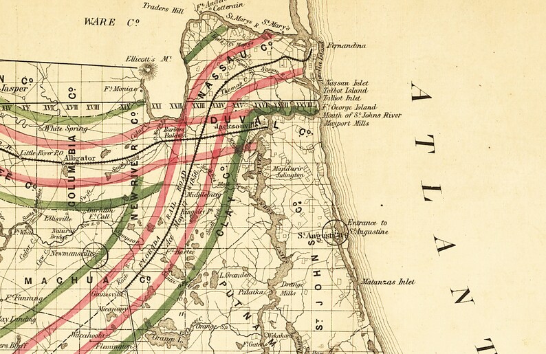 Florida Surveyor General Historic Map Print 1859 Okeechobee St Lucie Everglades Tampa Bay Miami Jacksonville Keys Wall Art Home Office