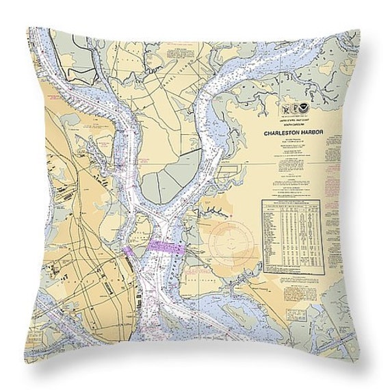Charleston Harbor Throw Pillow South Carolina Nautical Etsy
