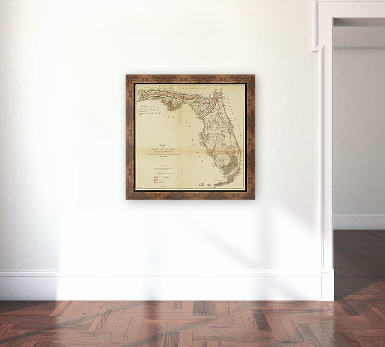 Florida Surveyor General Historic Map Print 1859 Okeechobee St Lucie Everglades Tampa Bay Miami Jacksonville Keys Wall Art Home Office