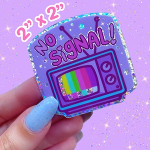 Adesivo glitter olografico Design Kawaii "No Signal" per televisione retrò