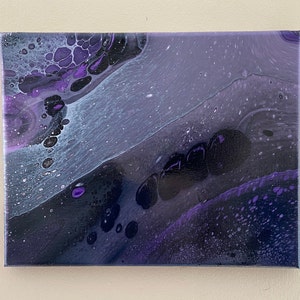 8x10 Black and Purple Acrylic Pour Painting #1, Fluid Art