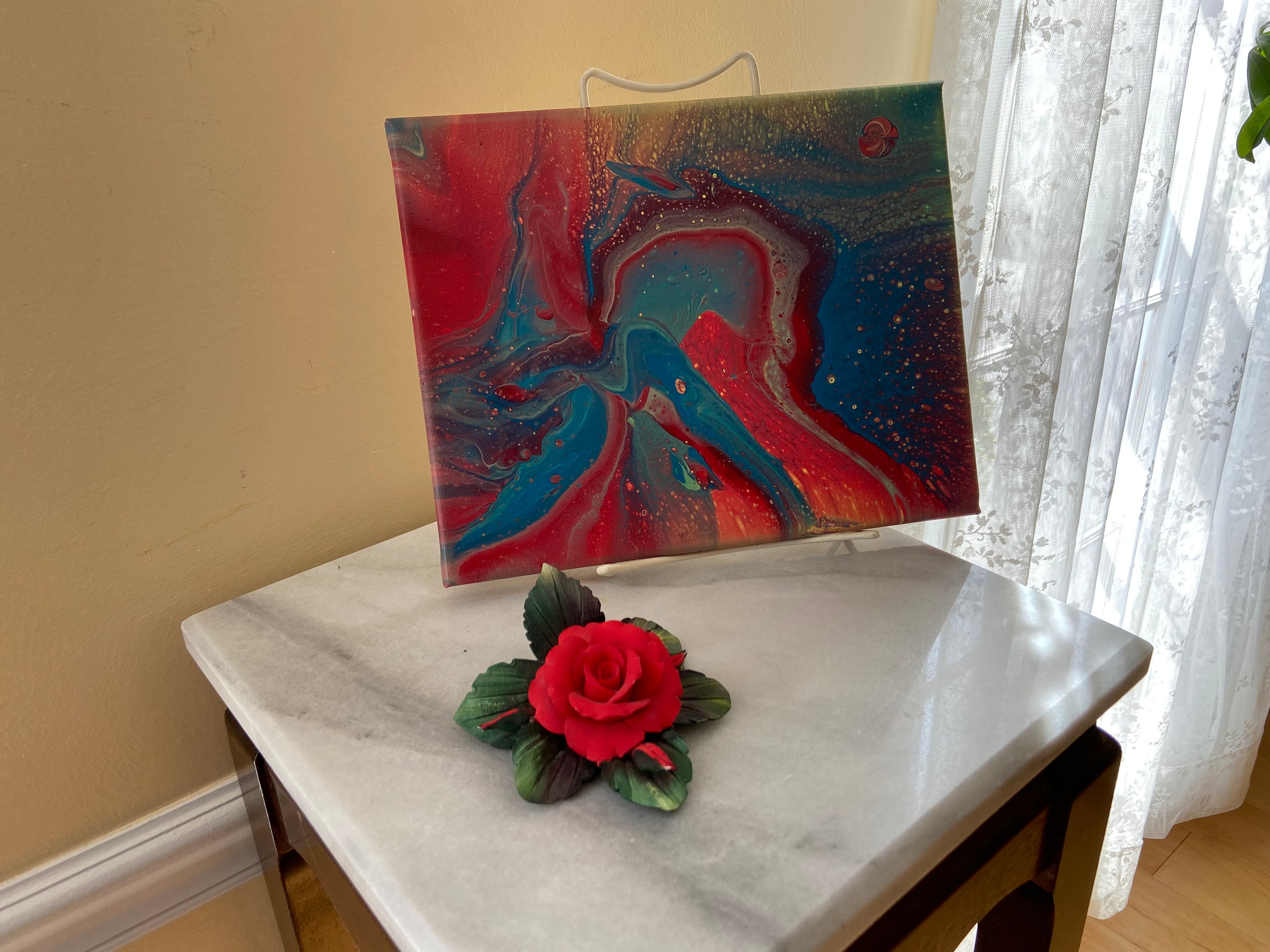 8x10 Bright, Colorful, Red and Blue Acrylic Pour Painting, Fluid Art - Etsy