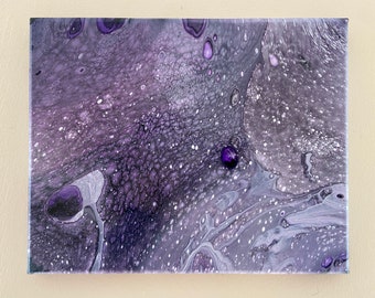 8x10 Black and Purple Acrylic Pour Painting #3, Fluid Art