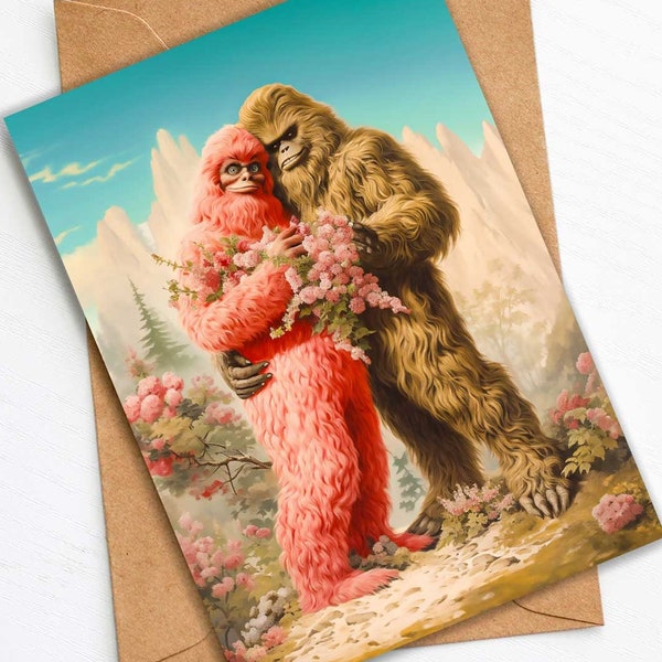 BigFoot Lovers Anniversary Greeting Card - Cryptozoology Art, Weird Funny Gift for Husband, Wife, Girlfriend, Boyfriend, Cryptozoologist