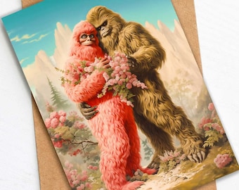 BigFoot Lovers Anniversary Greeting Card - Cryptozoology Art, Weird Funny Gift for Husband, Wife, Girlfriend, Boyfriend, Cryptozoologist
