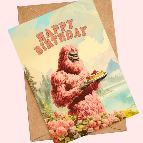 Big Foot Birthday Greeting Card - Cryptozoology Art, Weird Funny Greeting Card for Best Friend Gift, Girlfriend, Boyfriend, Cryptozoologist