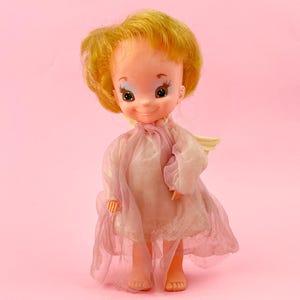 Vintage 1969 Kamar Angel Doll – Big Eyed Japan Doll in Pink Dress with Wings – Kitschy Collectible