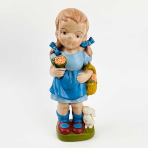 Vintage Ceramic Country Girl with Flower and Bunny Rabbit Figurine