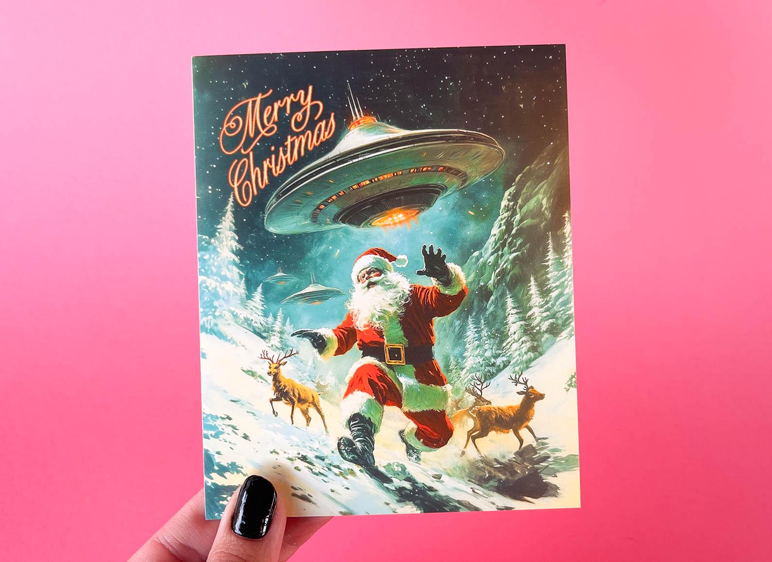 Santa & Aliens Christmas Card - Sci-fi Holiday Greeting Cards, Funny ...