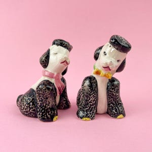 Vintage Poodles Salt and Pepper shakers Ceramic Anthropomorphic Puppy Dogs  Kitschy mid century decor, Made in Japan
