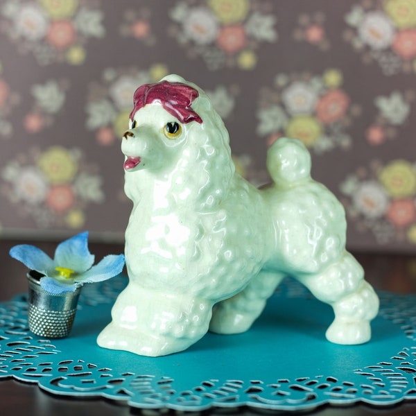 Vintage Small Poodle Figurine | Mid Century Collectable Dog | Glazed Ceramic | Made in Japan | Kitschy decor