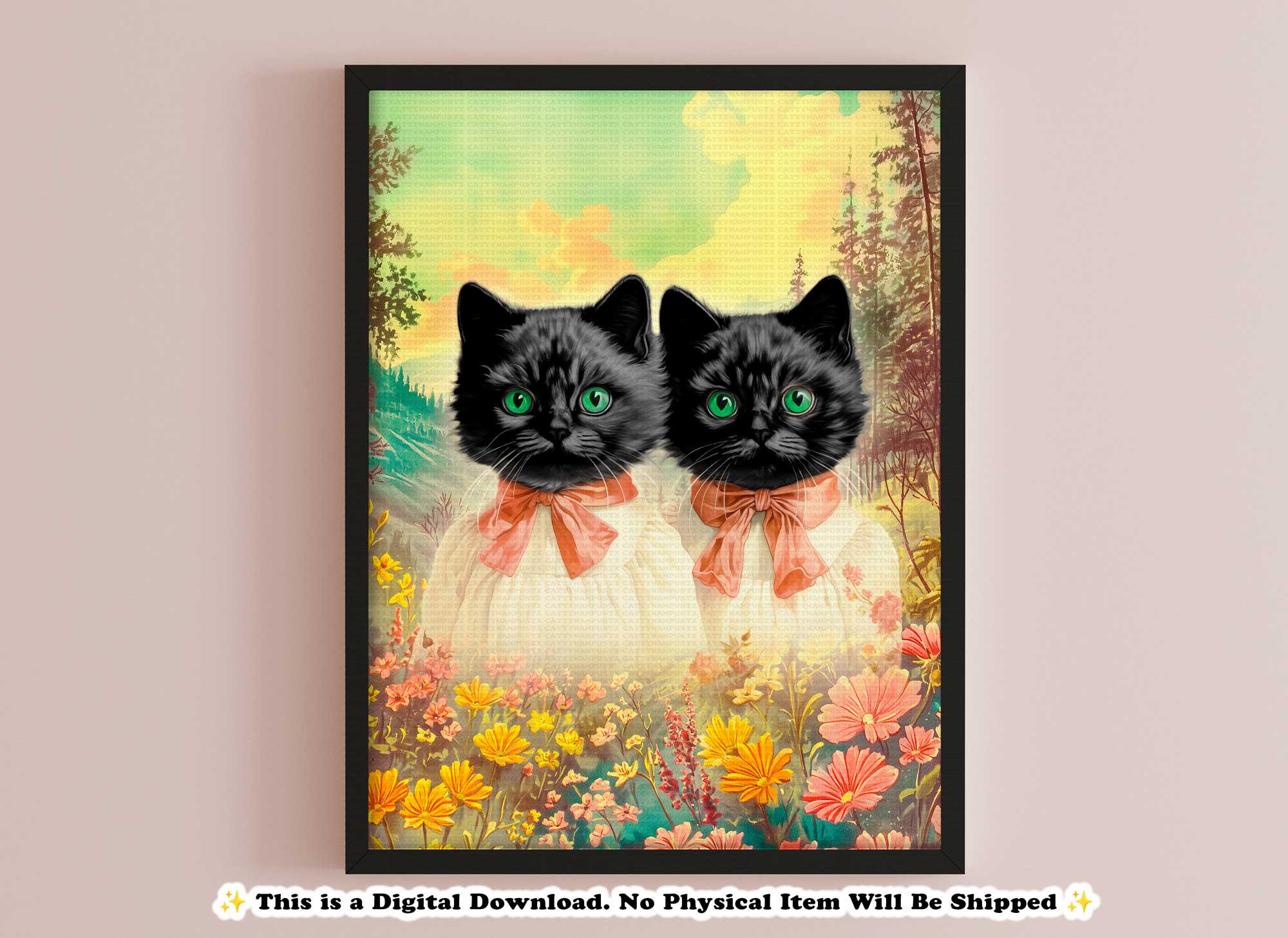 Black Cats Wall Art, Animal Printable Wall Decor | Anthropomorphic ...