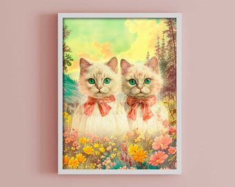 Kitschy Anthropomorphic Cats Fine Art Print, Whimsical Kitsch Wall Art, Eclectic Maximalist Wall Art, Weird Stuff, Cute Weird Decor