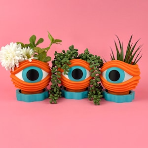 Orange Alien Eyeball Plant Pot - 3d Printed Planter 4", Weird stuff, Weird art, Gift for Plants Lover, Retro Sci-fi Decorations