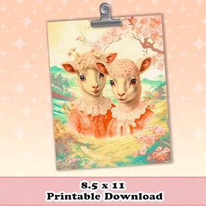 Arte mural de ovejas - Decoración de pared imprimible / Animal antropomórfico, impresión de cordero kitsch, descarga digital instantánea retro vintage estilo cottagecore