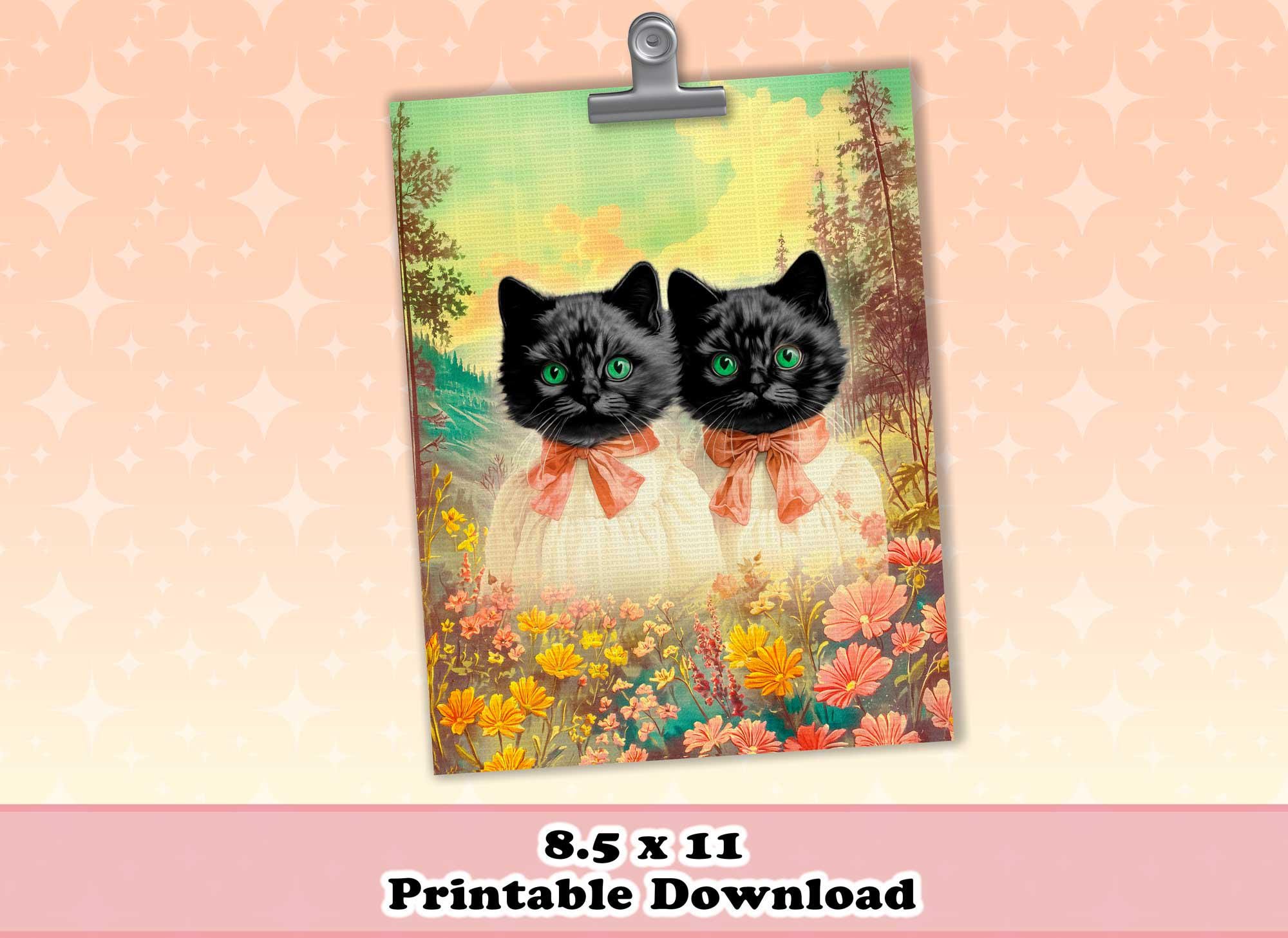 Black Cats Wall Art, Animal Printable Wall Decor | Anthropomorphic ...