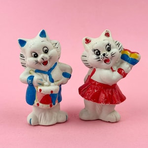 Vintage Anthropomorphic Cat Figurines – Set of 2 Ceramic Japan Bisque | 3.5&quot; Tall Kawaii Kitsch Decor