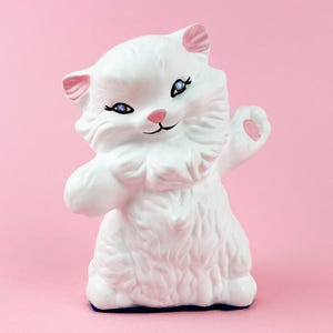 Vintage Ceramic Persian White Kitten Figurines | Mid Century Anthropomorphic Kitschy Cat decor, Cute Kitsch Kittens 4.75&quot; Tall