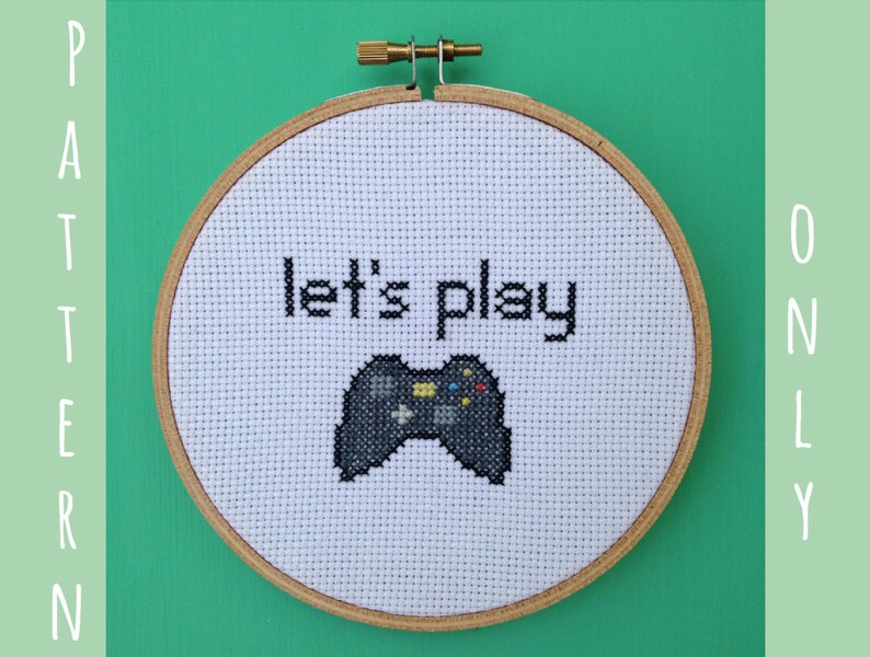 Video Game Cross Stitch Pattern let's Play Etsy
