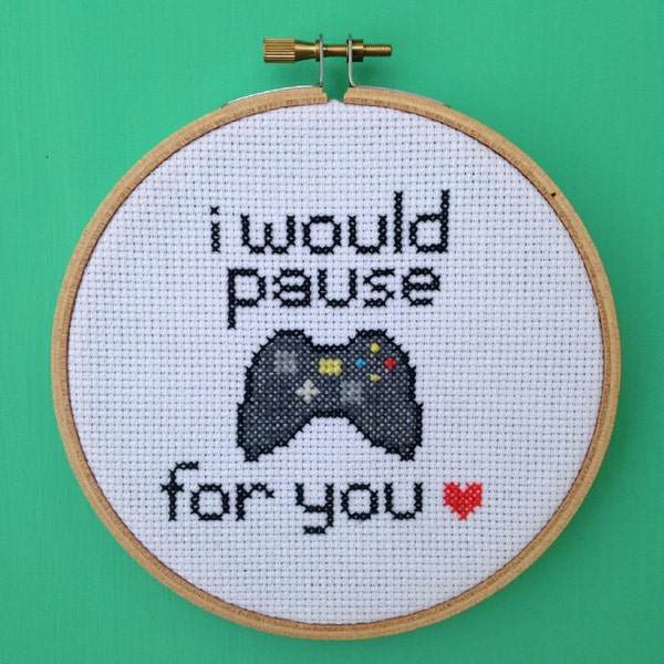 Video Game Cross Stitch Pattern -- "I Would Pause For You"