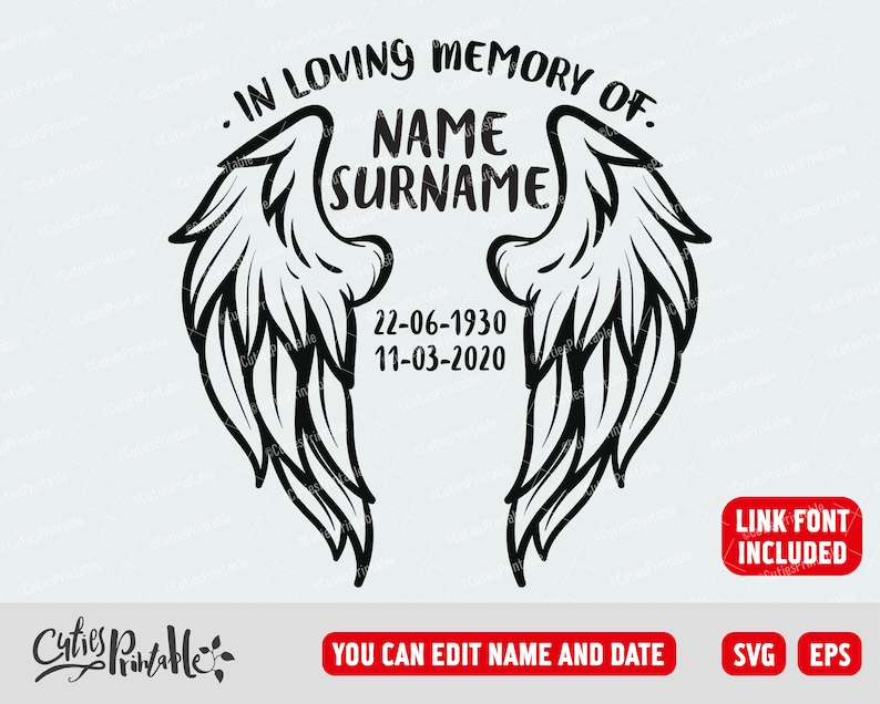 Download Angel Wings In Loving Memory SVG EPS Editable file Font | Etsy