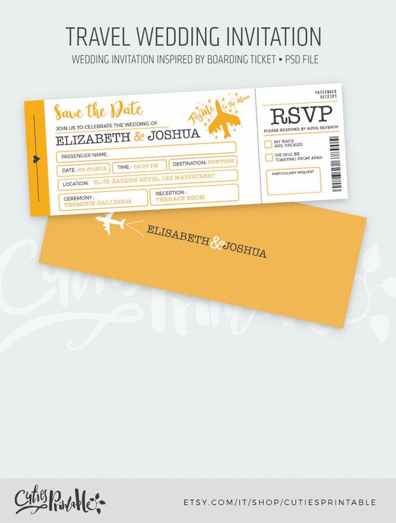 Boarding Pass Ticket Wedding Invitation Template Stock