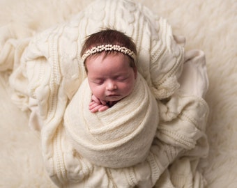 Newborn Girl Boho Headband - Natural Wood Bodo Headband - natural boho newborn headband, newborn tieback, newborn photo prop