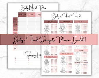 Baby Food Tracker und Planer Printable Bundle, Baby’s erste Lebensmittel, Mahlzeitenplaner, Baby Led Weaning, 100 Lebensmittel vor einem