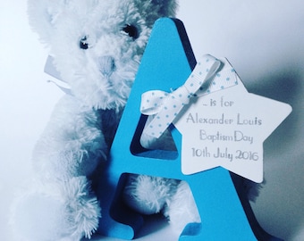 Personalised Wooden Letter / Initial Keepsake - Great for Christening - Baptism - You Choose Colours & Wording