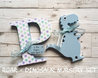 Wooden Letters - Nursery Set - Nursery Letters - Animal Gift - Wooden Dinosaur Set - Nursery Decor - Wooden Nursery Set - New Baby