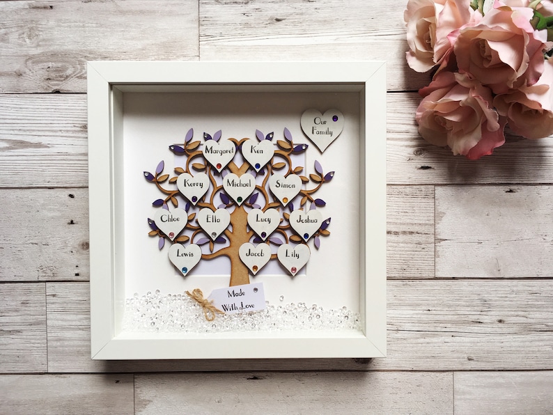 - Family Gift 10-15 name hearts Personalised LARGE sized Family Tree Frame Bespoke For You Ancestry Customised Frame