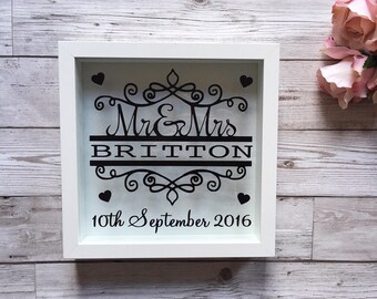 Wedding Frame - Mr & Mrs Frame - Perfect Wedding Keepsake Gift - Choice of Colours/Wording etc