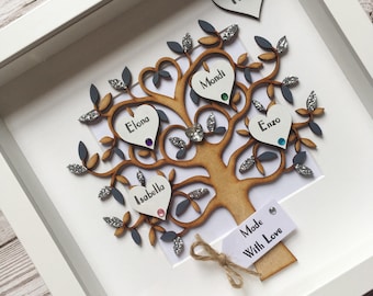 Personalised Family Tree Frame - Great Gift for Wedding - Anniversary - Birthday - New Baby, customised in your choice of colours