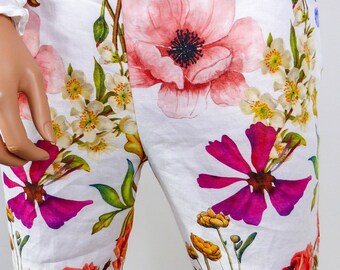 FLORAL PANTS, BAMBOO Trousers, High Waisted Wide Leg Workout Tropical Print Women's Pants, Side Zip Trouser For Women Clothing