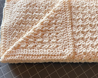 Handmade Cream Crochet Baby Blanket: Soft Polyester, Textured Stitch
