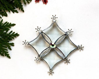 SNOWFLAKE Ornament - Bevelled Glass - Christmas Tree Ornament - Window Suncatcher - Christmas Gift - Christmas Tree Ornament