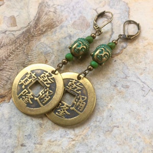BUDDHA & TURQUOISE - Boho asiatico - Repliche di ottone - Monete old china - Feng Shui - Meditazione - Boho asiatico - Regalo buddista - sl150