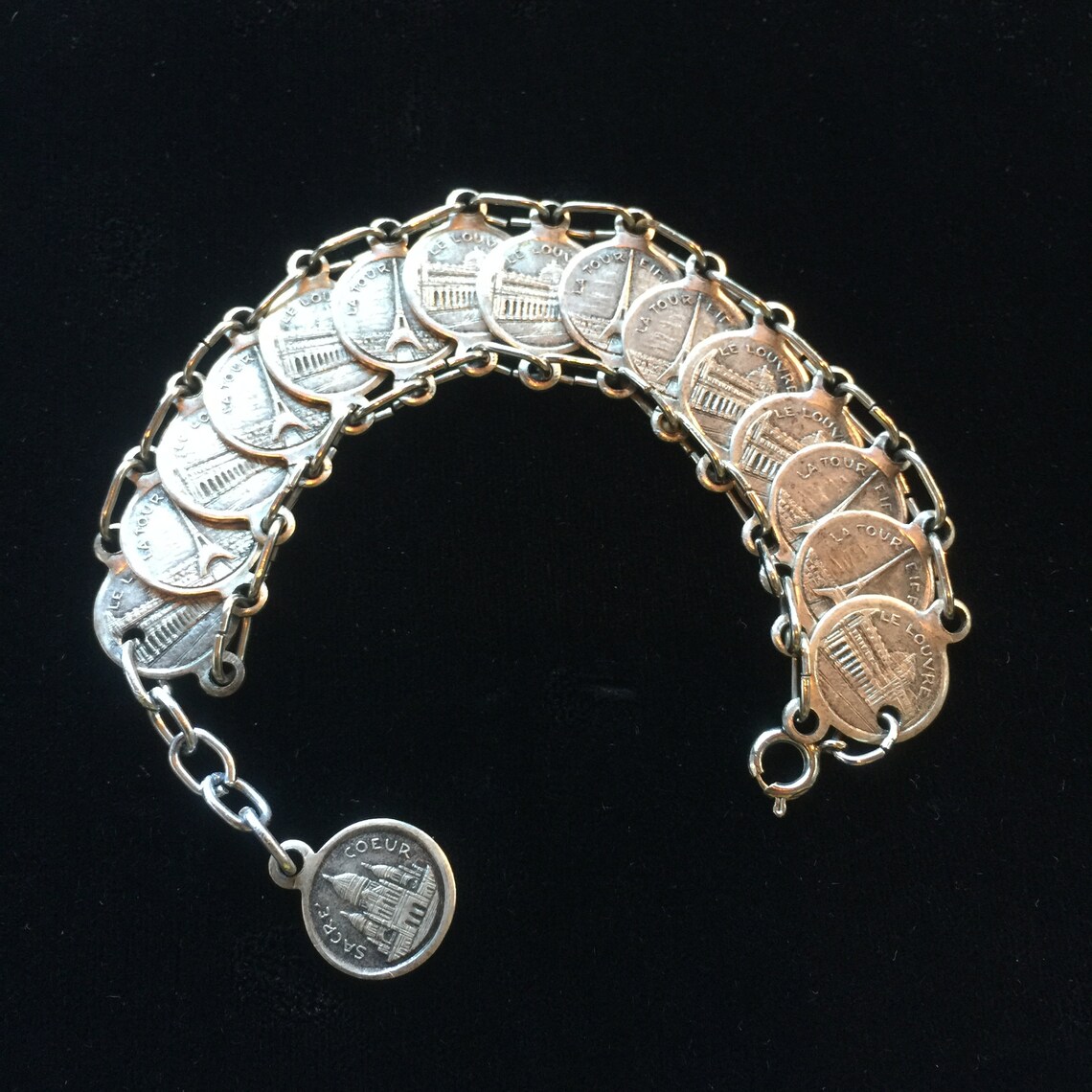 PARIS Souvenir COIN Bracelet Silver Tone Eiffel Tower Etsy