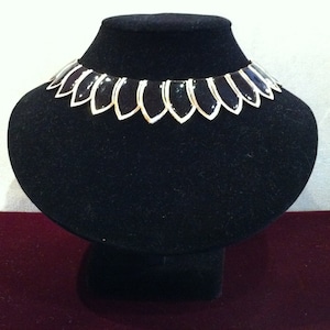 Vintage Les Bernard - Choker Necklace - Black Enamel Leaves - Gold Tone Border - Elegant Vintage - Statement Necklace