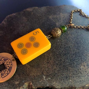 Mahjong JADE Coin Necklace - No. 5 Wheel Tile - China COIN Necklace - Pin Zu Tile - Yoga Gift - Mahjong Player Gift - Asian Boho Necklace