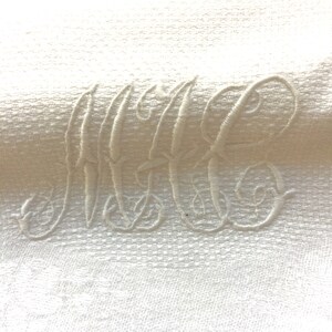 Vintage LINEN TOWEL MAC Monogram Tuck Linen Vintage Powder Room Victorian Decor Housewarming Gift Hostess Gift image 1